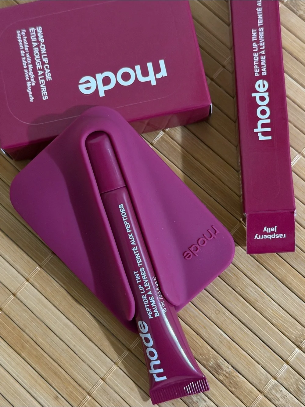 Rhode lip tint and snap-on lip case set in raspberry jelly
